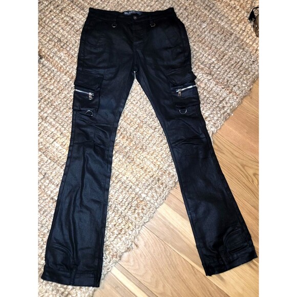 Valabasas Onyx Black Stacked Flare Waxed Jeans Men's Size 29 - Picture 1 of 16